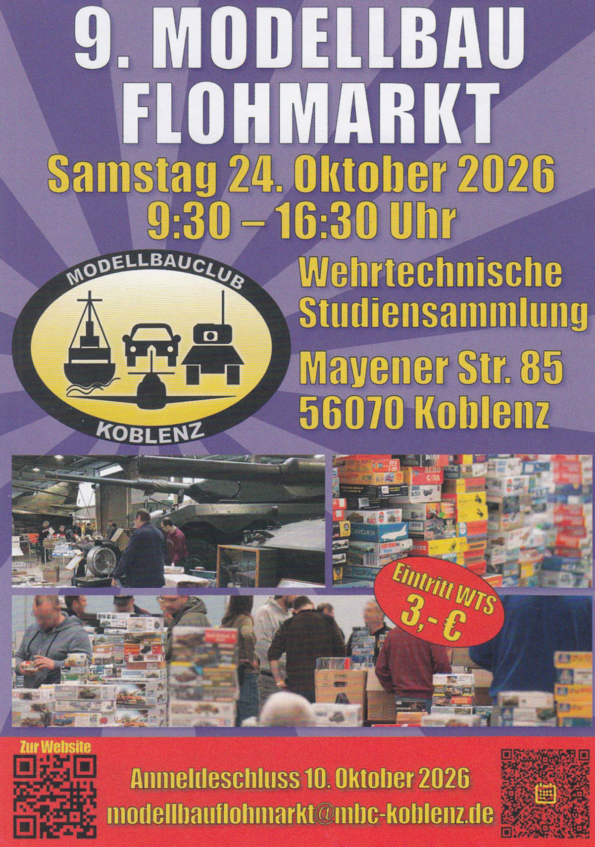 9. Modellbau-Flohmarkt am Samstag, 24. Oktober 2026, in der Wehrtechnischen Studiensammlung in Koblenz